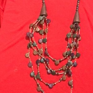 Wood bead multi strand necklace